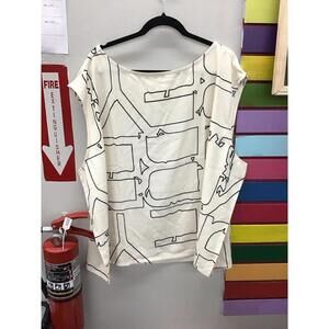 Grey Sebastian grey cap sleeve loose blouse 2X white abstract new qvc